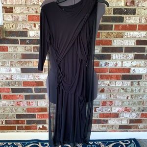 IZZUE Asymmetrical little black dress with sheer drape back panel
